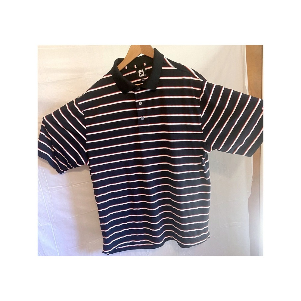 FootJoy Mens XL Navy Blue Striped Performance Golf Polo Pala Mesa Resort FJ